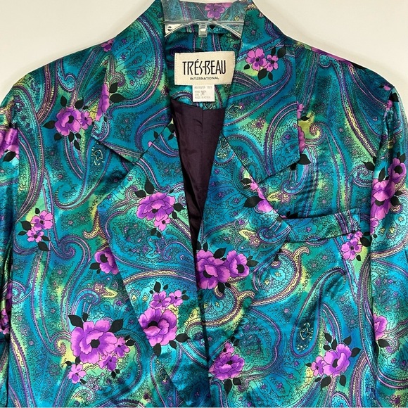 Vintage Womens Blazer Jacket Size M Single Breasted Floral Satin 80's 90's - Picture 3 of 16